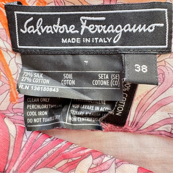 Salvatore Ferragamo Strapless Silk Maxi Dress Floral Tiger Cream Pink US Size 4 - Picture 10 of 10